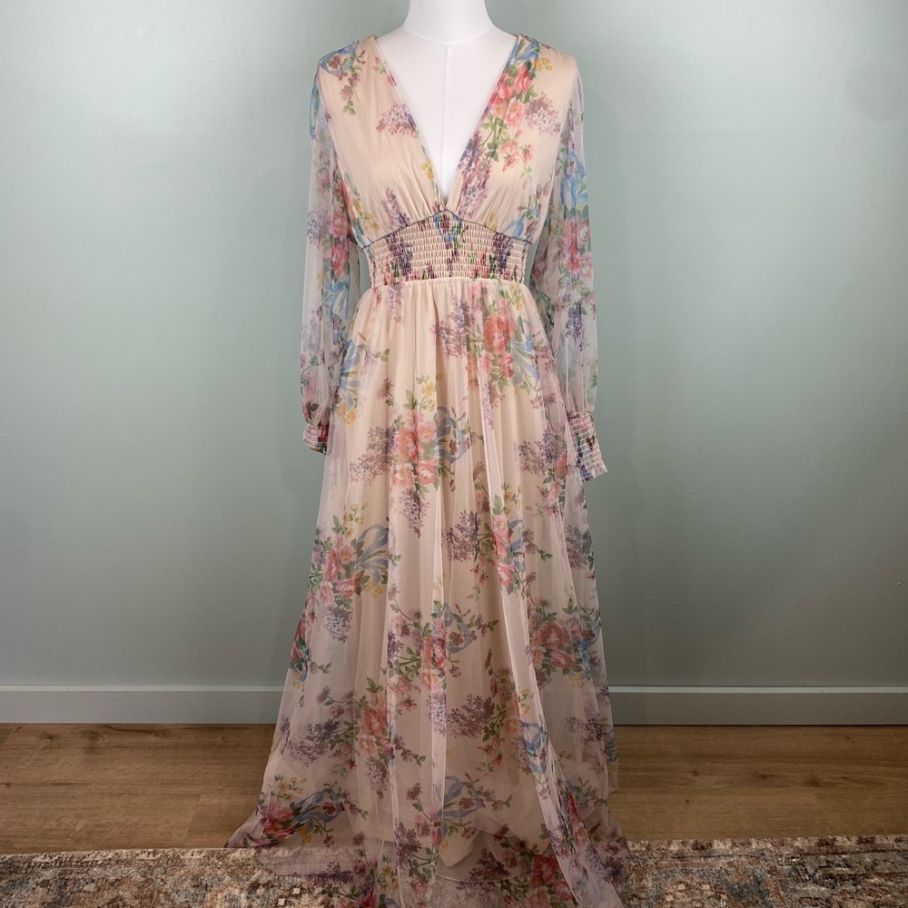 NWT Baltic Born Layla Tulle Maxi Dress, floral romantic fairy, wedding size L.